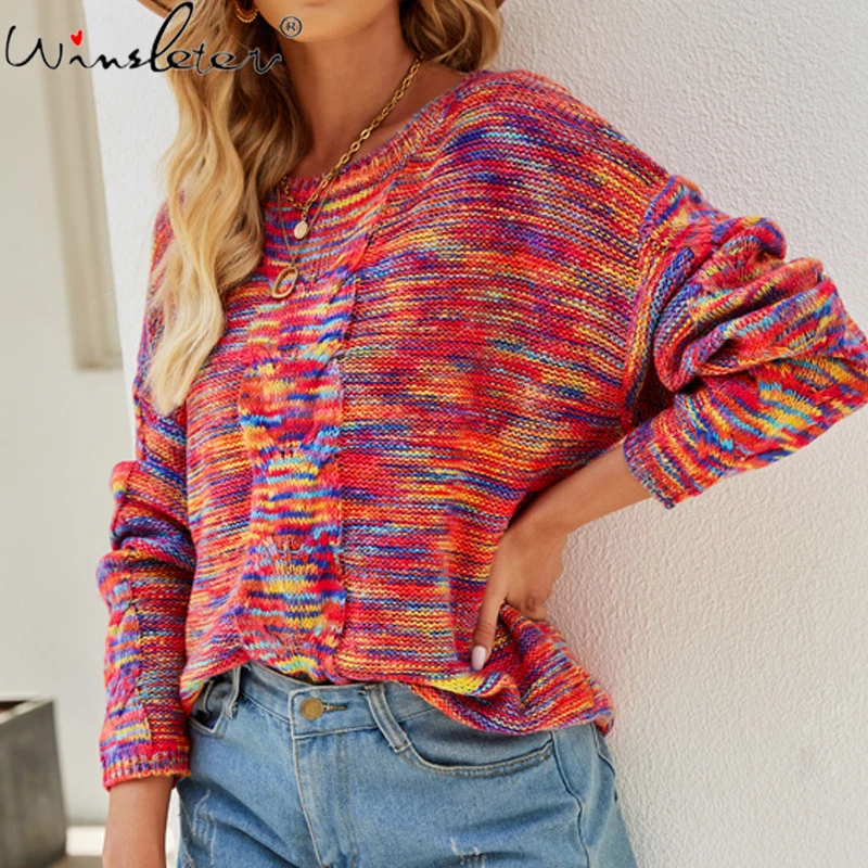 

Женский свободный свитер с круглым вырезом, длинным рукавом