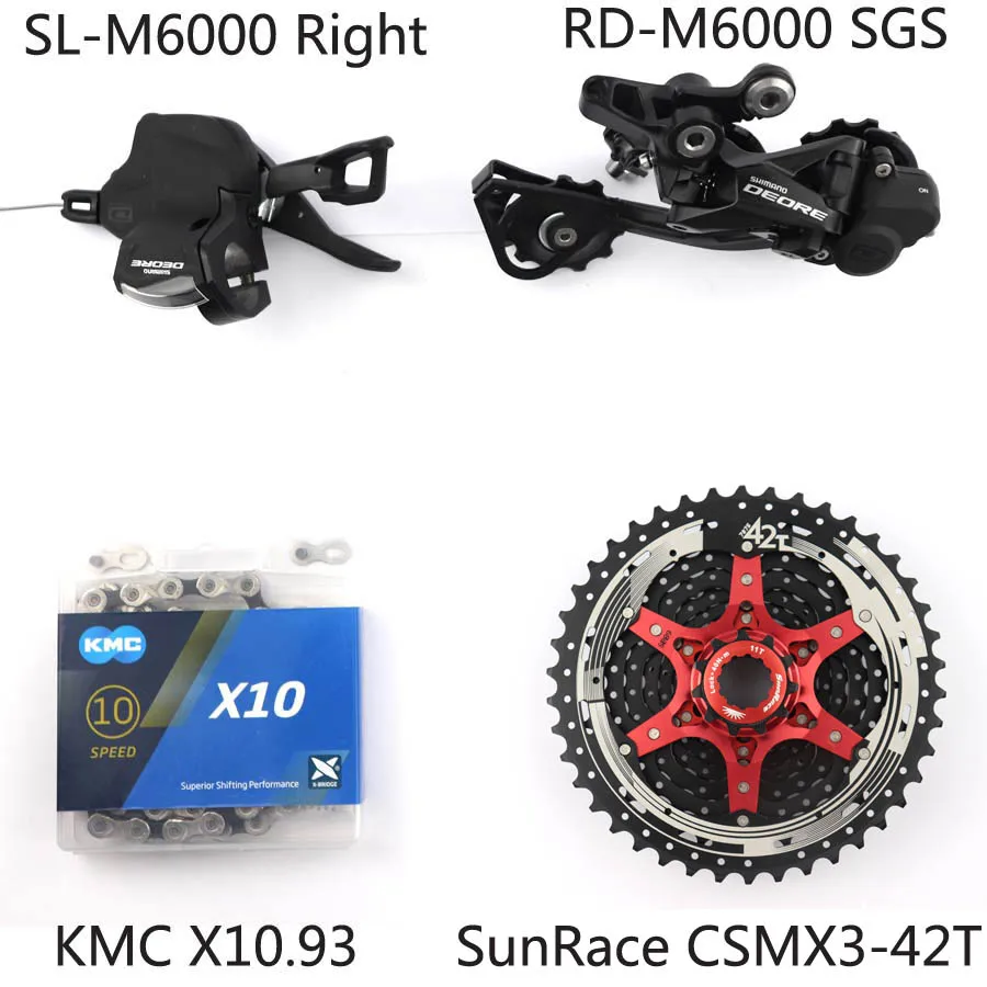 SGS SunRace 42T SHIMANO DEORE M6000 Группа Комплект горного велосипеда MTB 1x10-Speed HG500 11-42T M6000 задний переключатель рычага переключения передач HG54 - Цвет: SGS SunRace 42T