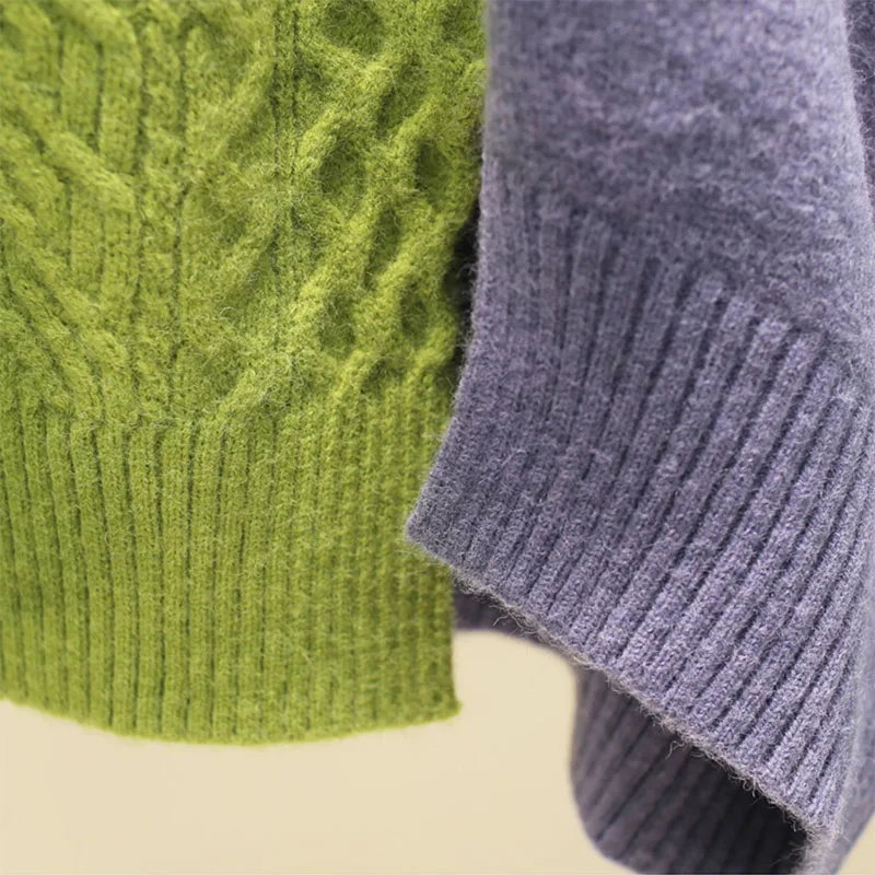 

Women's Contrast Patchwork Half Turtleneck Sweater Women's Winter Loose Turtleneck Student Knit Sweaters Pullovers