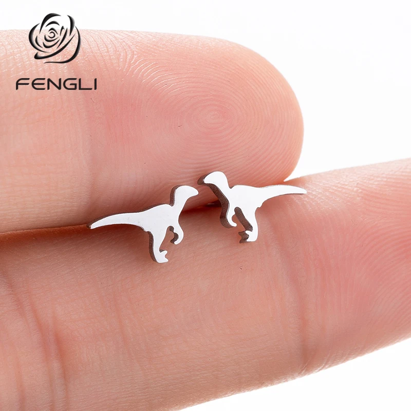 FENGLI минималистичные серьги с динозаврами Pendientes Mujer Moda Ear Little Tyrannosaurus панковские