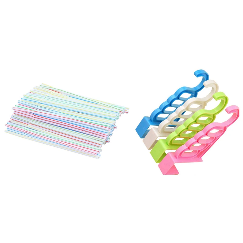 

Over The Door 5 Hooks Clothes Garment Hanger Hook ABS Home Hanging Hooks With 100Pcs Disposable Flexible Straws