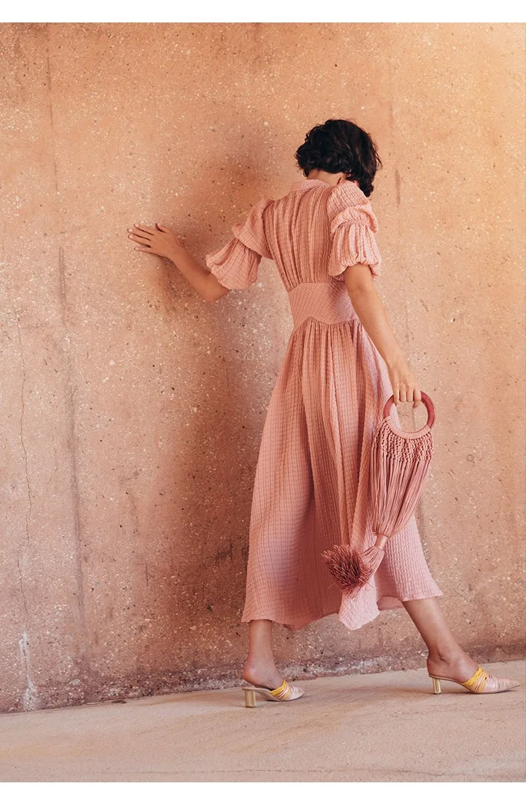 Женское платье с рукавами-фонариками OMILKA розовое элегантное вечернее миди