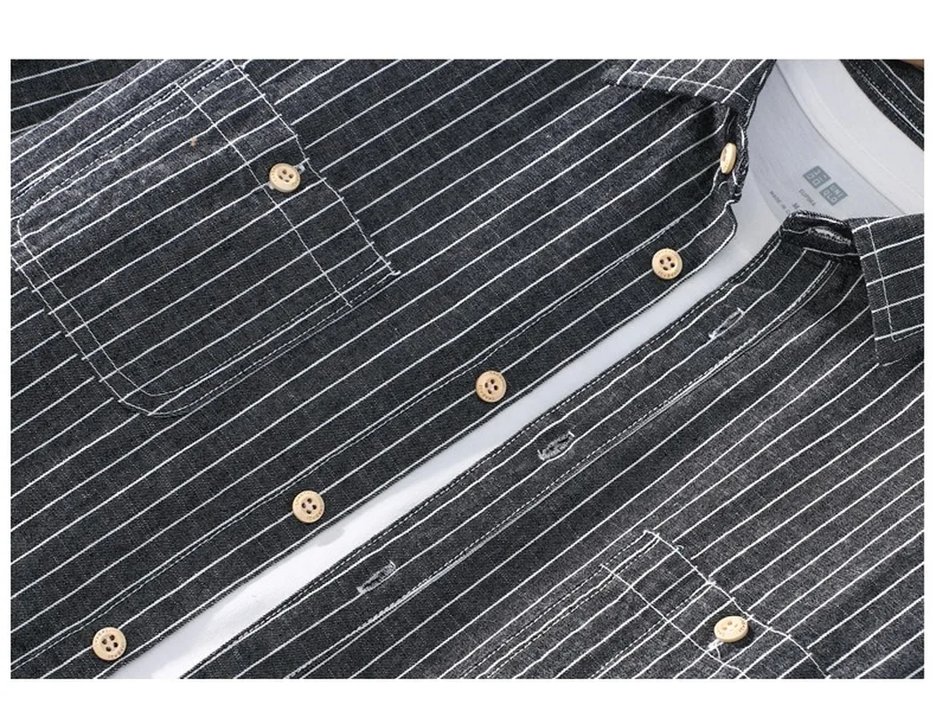 

Trendy New Pop Men Casual Striped Denim Shirt 100%cotton Long Sleeve Tops Man Shirt Chemise Homme Oversized Button Up Shirt