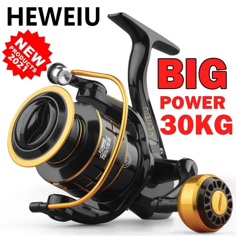

Новинка 2021, HEWEIU, максимальное усилие фрикциона 30 кг, размер 1000-7000, большой спиннинг, металлический карп