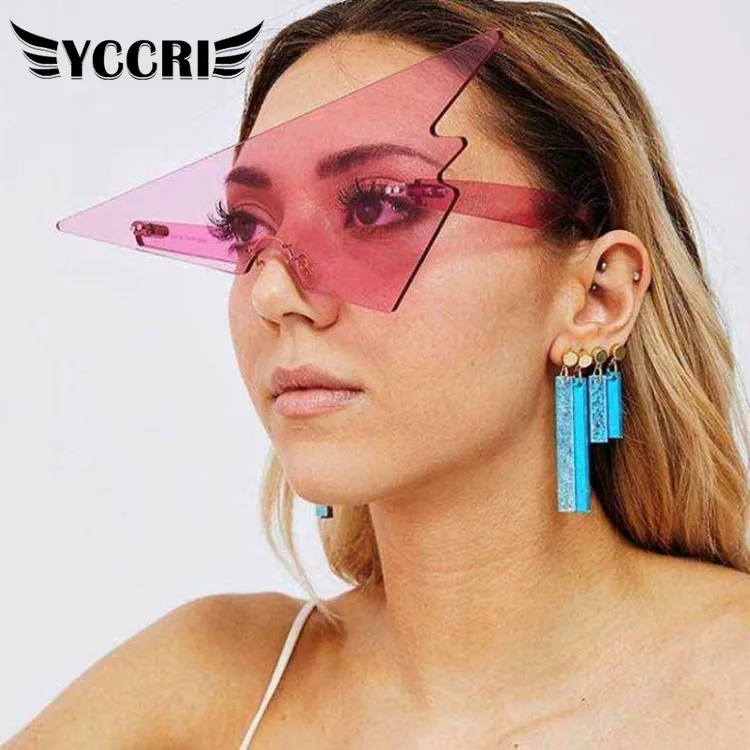 

YCCRI New Personality Triangle Frameless Sun Glasses Male and Female Prom Party Funny Glasses Fashion Sunglasses for Women