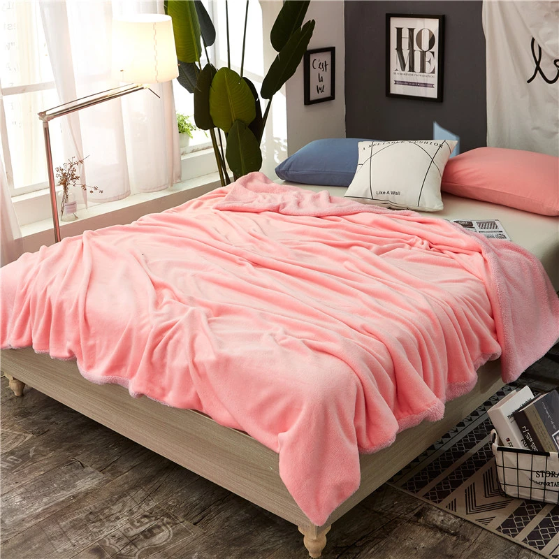 double side pink Новейшее одеяло 2 в 1, Фланелевое и кашемировое зимнее плотное постельное белье, пододеяльник, летнее одеяло, клетчатое мягкое гладкое Классическое Одеяло - Цвет: double side pink
