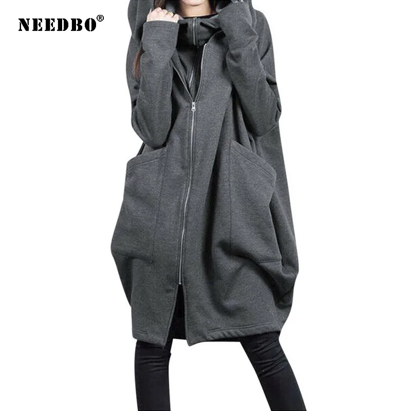 

NEEDBO куртка женская 2021 все-в-одном с капюшоном Карманный свитер на молнии средней длины имитация двух частей Свободная куртка с длинным рука...