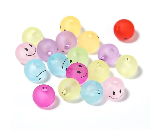 

50pcs mix random round Frosted smiley Acrylic solid beads Flat plastic color beads DIY Accessories clothing loose beads