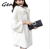 genuo fashion winter women faux fur coat white long sleeve stand collar jacket warm artificial loose fox fur coats 6xl