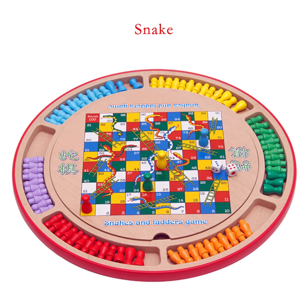Table Game Kids Chess Playing Games Wooden Checkers Flight Backgammon Jungle Snake Board Children Fun |