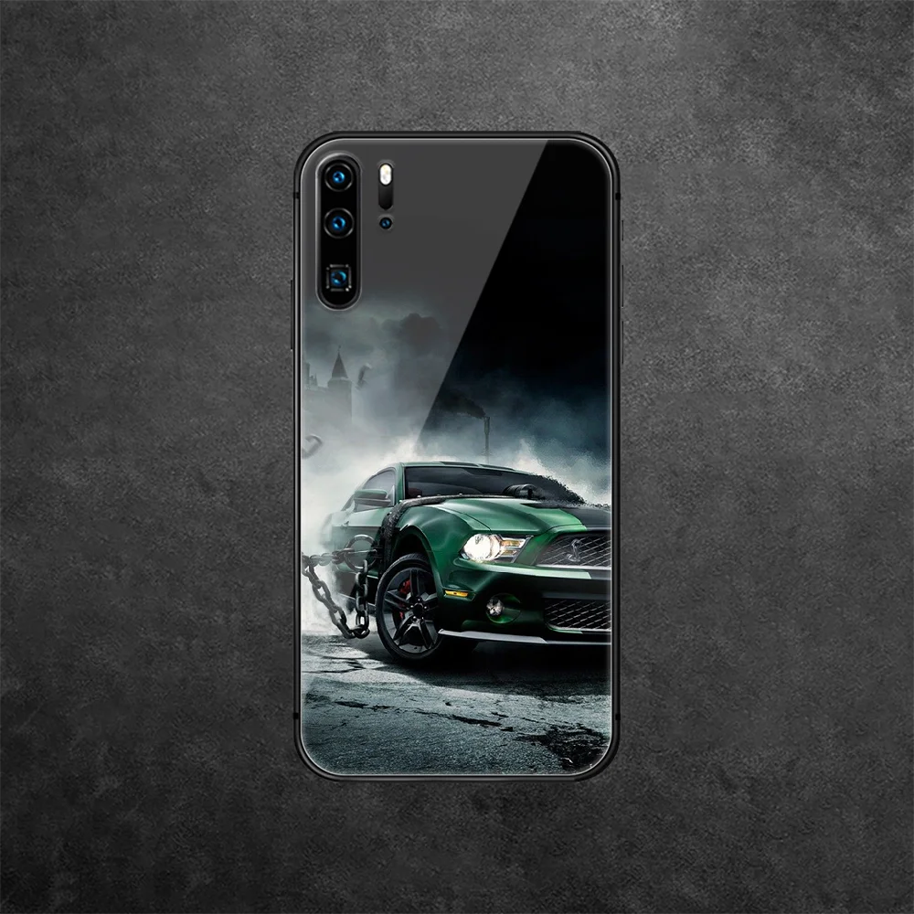

Ford Mustang GT Car Tempered Glass Phone Case Cover For Huawei Honor Mate P 7 8 9 10 20 30 40 A X I Pro Lite Smart 2019 Black