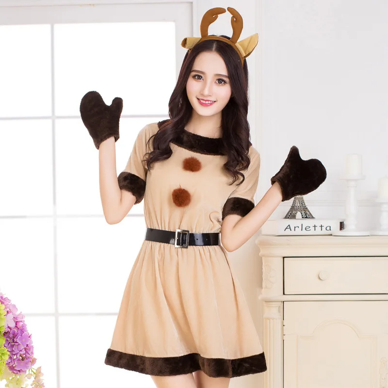 Для девочек-подростков Санта Клауса с принтом Олень костюмы для костюмированной