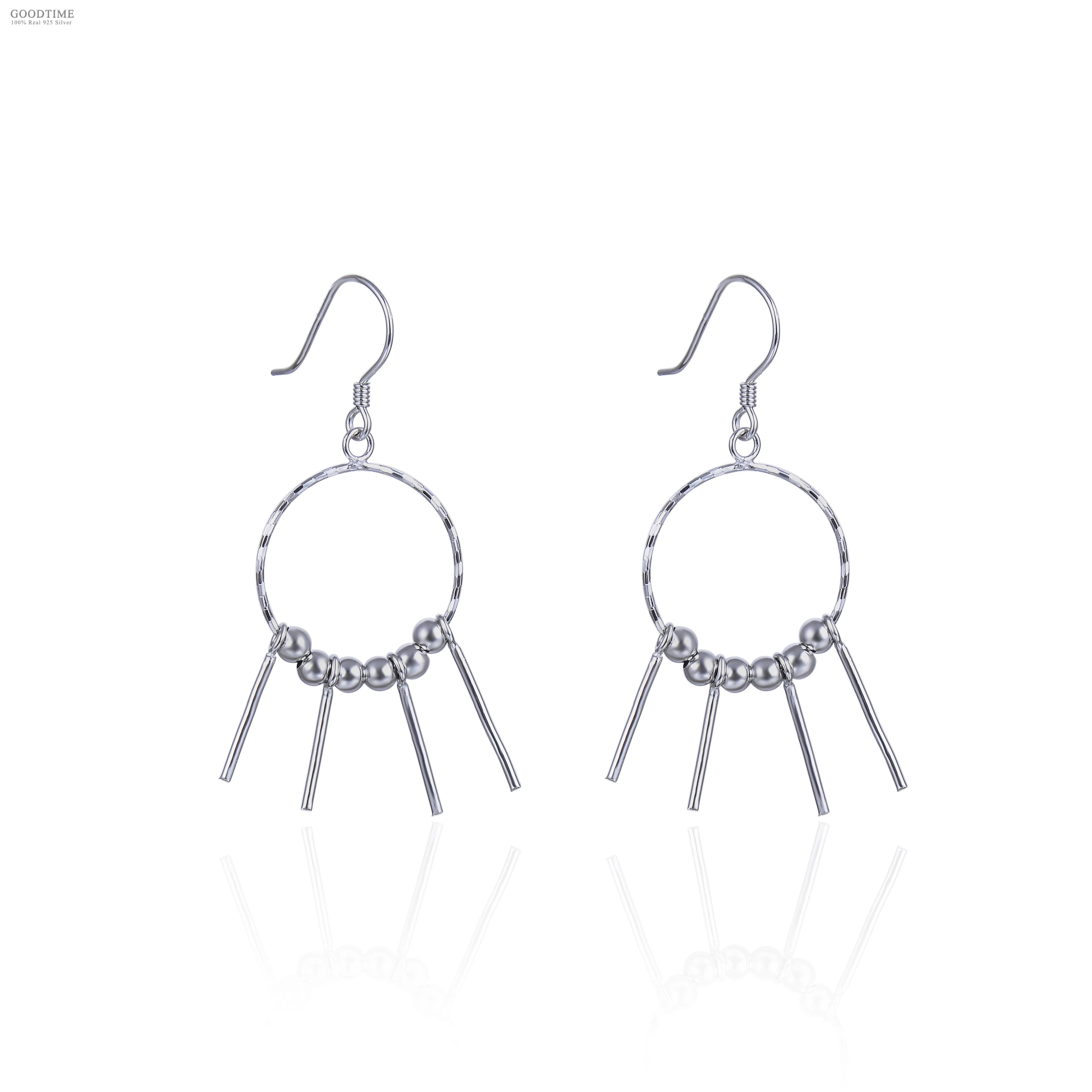 

Fashion Women 925 Sterling Silver Jewelry Round Cylindrical Beads Sun Shape Earrings Inlaid Earring Silver Earrings For Girl