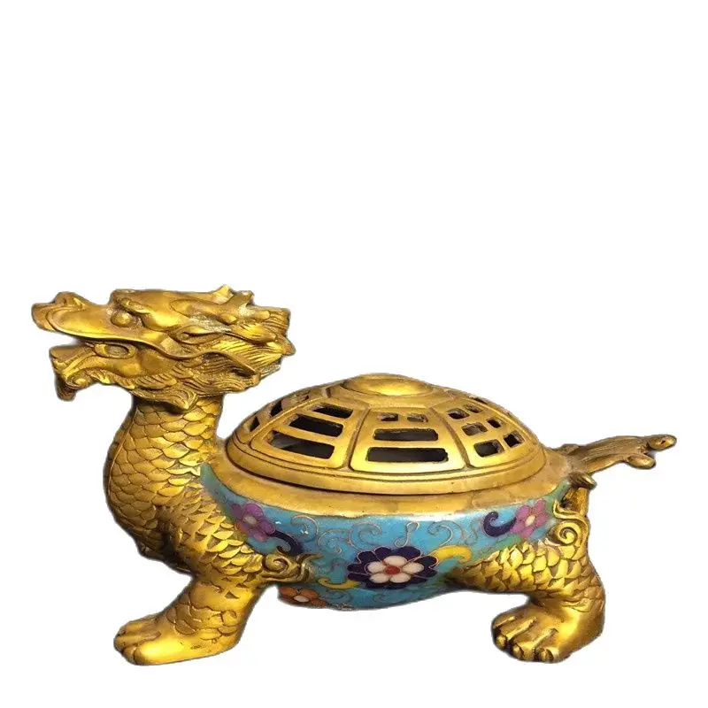 

Chinese Old Beijing Old Goods Copper Brass Cloisonne Filigree Enamel Dragon Turtle Incense Burner