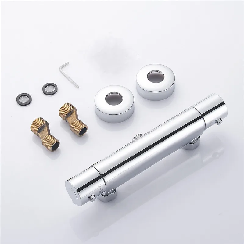 Thermostatic Shower Mixer Brass Black Wall Mounted Dual Handle Bathroom Thermostatic Shower Mixer Valve Tap Bathroom Accessories