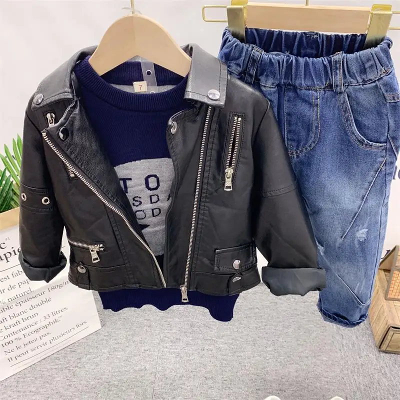 

3 шт., детский осенний свитер из ПУ кожи