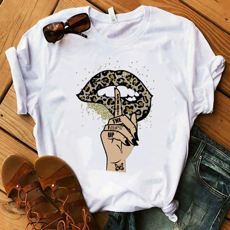 

Summer Fashion Leopard Lips T Shirt Women 2021 Summer Short Sleeve White Tee Shirt Harajuku Tops Camisetas Funny Girls Tshirt