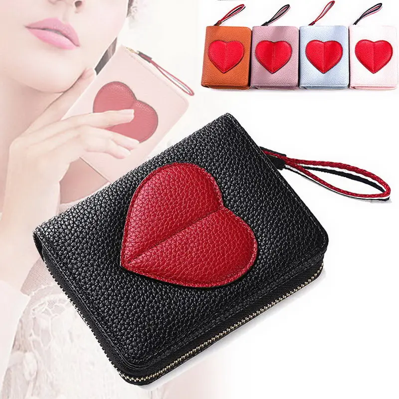 Новый Кошелек на молнии в форме сердца для женщин короткий кошелек из