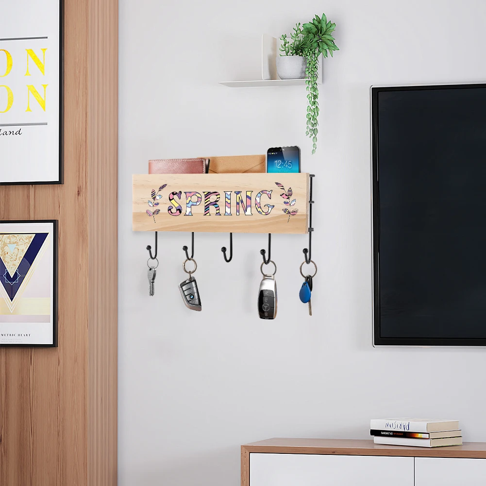 

Space Saving Home Wall Shelf Decor Wooden Hanger Hallway Home Organizer Decorative Cute Bedroom Door Hanging Hooks Accessories