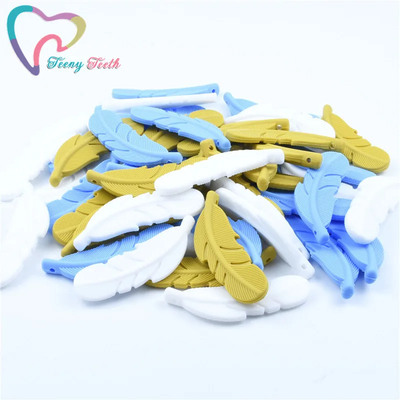 10 PCS Original Silicone Feather Teether Beads Nursing Accessories DIY Necklace Baby Shower Gift BPA Free Teether Pendant