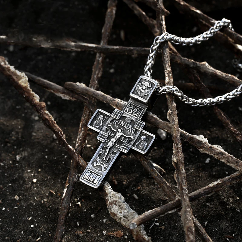 

Retro Jesus Cross Necklaces Pendant Male 316L Stainless Steel Personality Pendants Silver Black Biker Creativity Jewelry