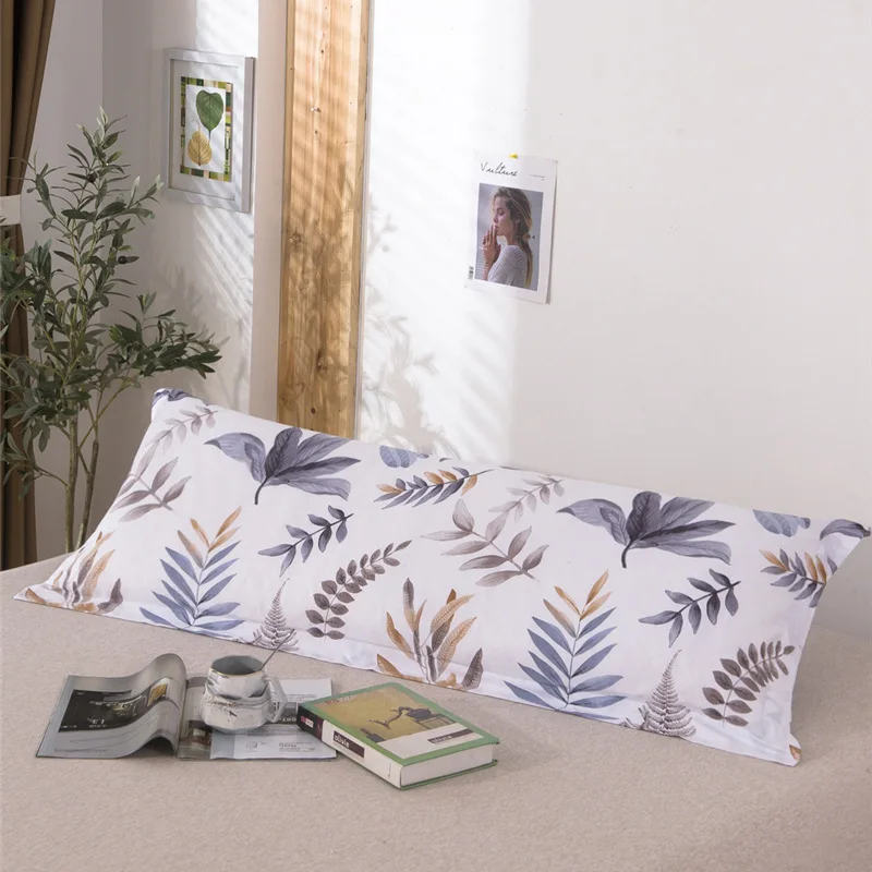 

Bedding Double Long Pillowcase, Leaves Print Long Pillow Case 45x120cm, 45x150cm, 45x180cm XF883-13