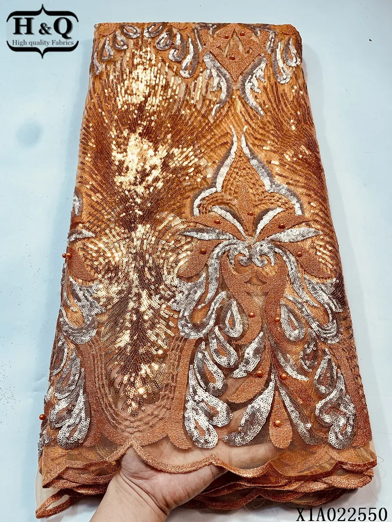 

H&Q green french sequins lace fabric embroidery with beads 5 yards/pcs african net laces nigerian tulle fabrics for sewing