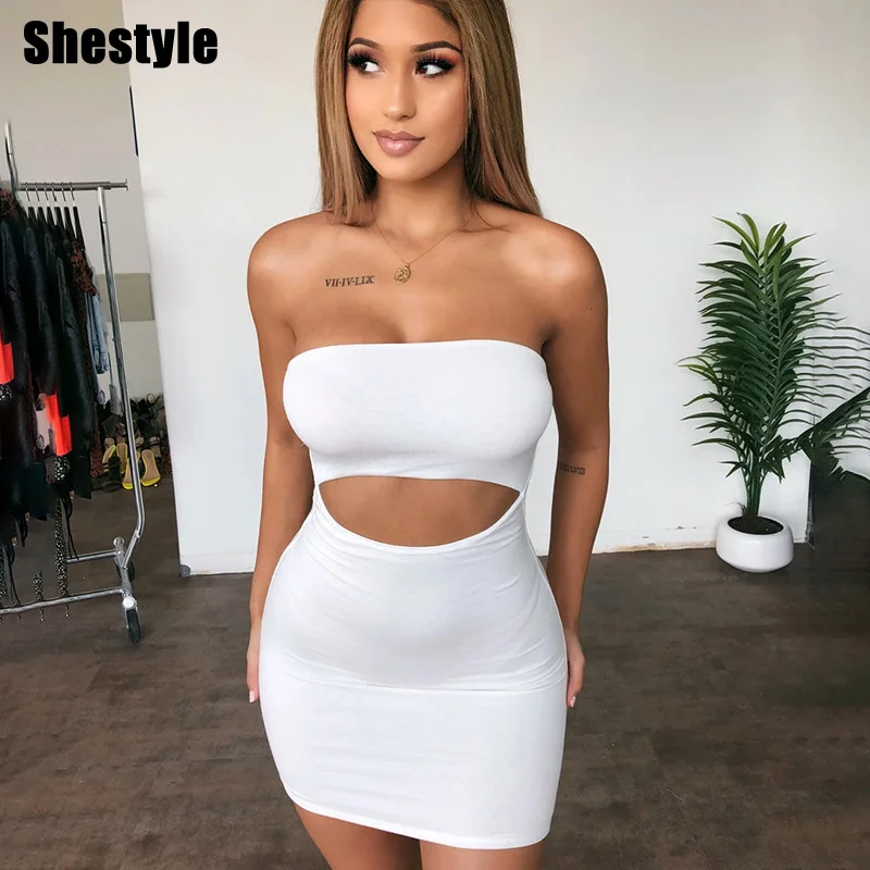 Платье Shestyle без бретелек однотонное облегающее летнее открытое тонкое платье