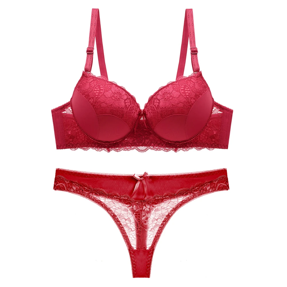 

Push Up Underwear Women Set Adjusted Straps Bra Lace Bra Set for Female Sexy Thong Set 36 38 40 42 44 A B C D E