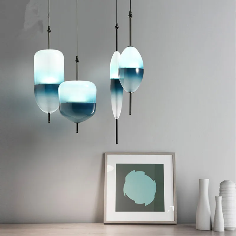 WonderGlass-lámpara colgante de cristal en forma de lágrima, luz azul, art deco, réplica italiana, diseño