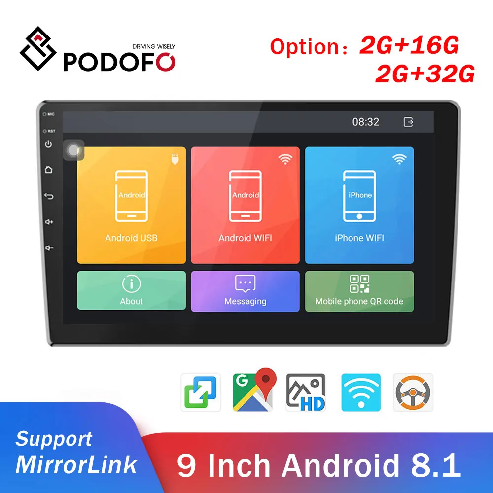 Podofo 2din автомобильный Радио Android мультимедийный плеер GPS Wifi 9 &quot2 Din Авторадио для