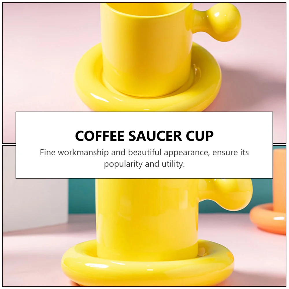 

1 Set Elegant Ceramic Cup Home Coffee Drinking Cup with Saucer (Yellow)