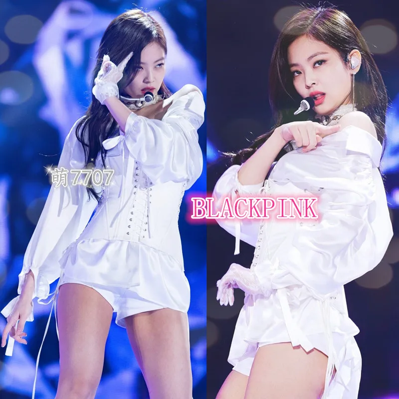 Kpop Blackpink JENNIE белая рубашка с длинным рукавом женская одежда для сцены жилет на шнуровке сексуальные шорты женский комплект из двух предметов