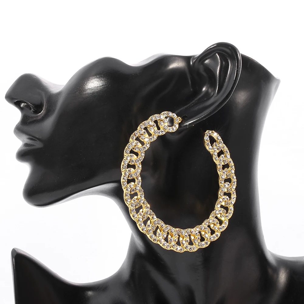 Cuban Link Chain Earring Luxury Full Rhinestone Dangle Hip Hop Iced Out Zirconia Gothic Earrings Female Accessories gift | Украшения и