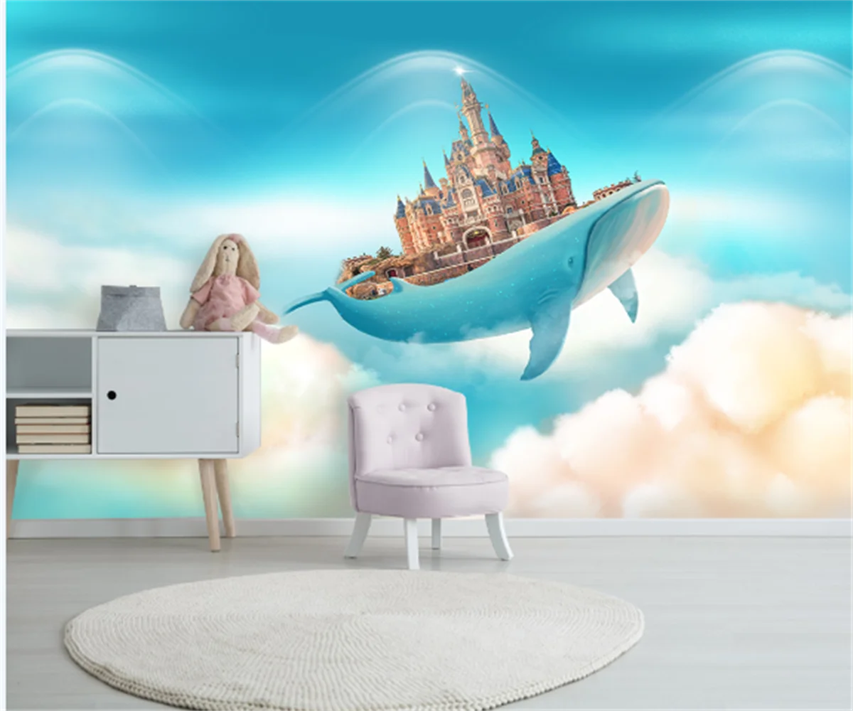 

Professional custom wallpaper mural Nordic modern minimalist whale castle children's room boys and girls background wallpaper