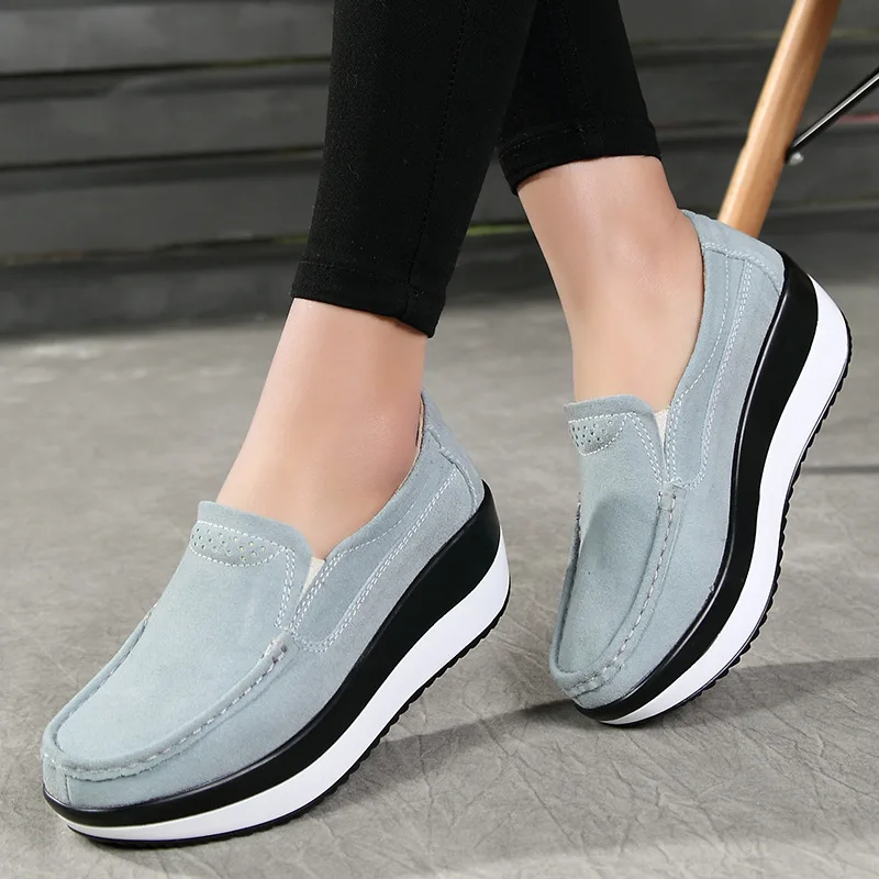

Creepers Platform Shoes Women Flats Women Loafers Spring Autumn Casual Suede Leather Shoes Ladies Moccasins Slip On Plus Size k9