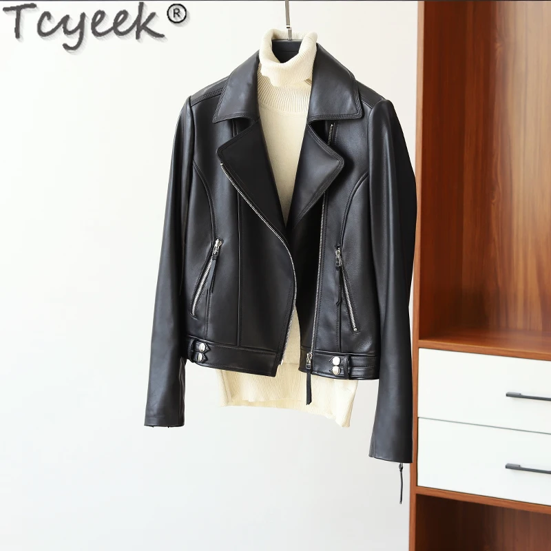 

Tcyeek 100% Genuine Leather Jacket 2021 Biker Jacket for Women Sheepskin Coat Women's Jackets Spring Autumn Veste Femme Gxy42