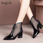 Летние ботильоны для женщин, новинка 2021, сетчатые дышащие босоножки с острым носком, женские сексуальные сандалии на низком каблуке, женские туфли-лодочки в британском стиле с бантом