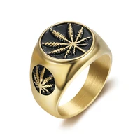 hip hop hemp maple leaf ring male gold color stainless steel rings for men women hiphop jewelry christmas gift dropshipping
