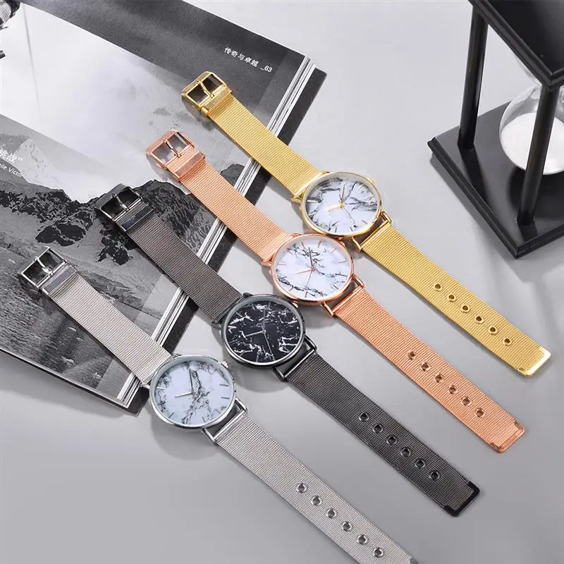 Часы женские кварцевые с сетчатым браслетом под мрамор|Женские наручные часы| |