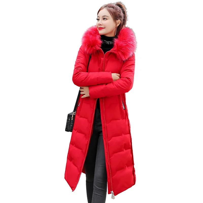 

2020 Winter Solid Puffer Jacket Women X-long Thick Coat Oversized Hooded With Fur Collar Cotton Padded Mujer Parka Frau Jacke