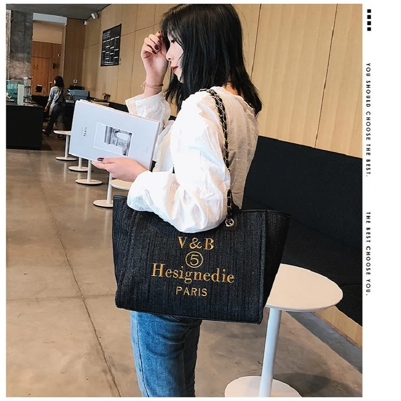 

Холщовая Сумка, модная большая сумка, новинка 2020, женская сумка на одно плечо, джинсовая сумка для путешествий на короткое расстояние, дизай...
