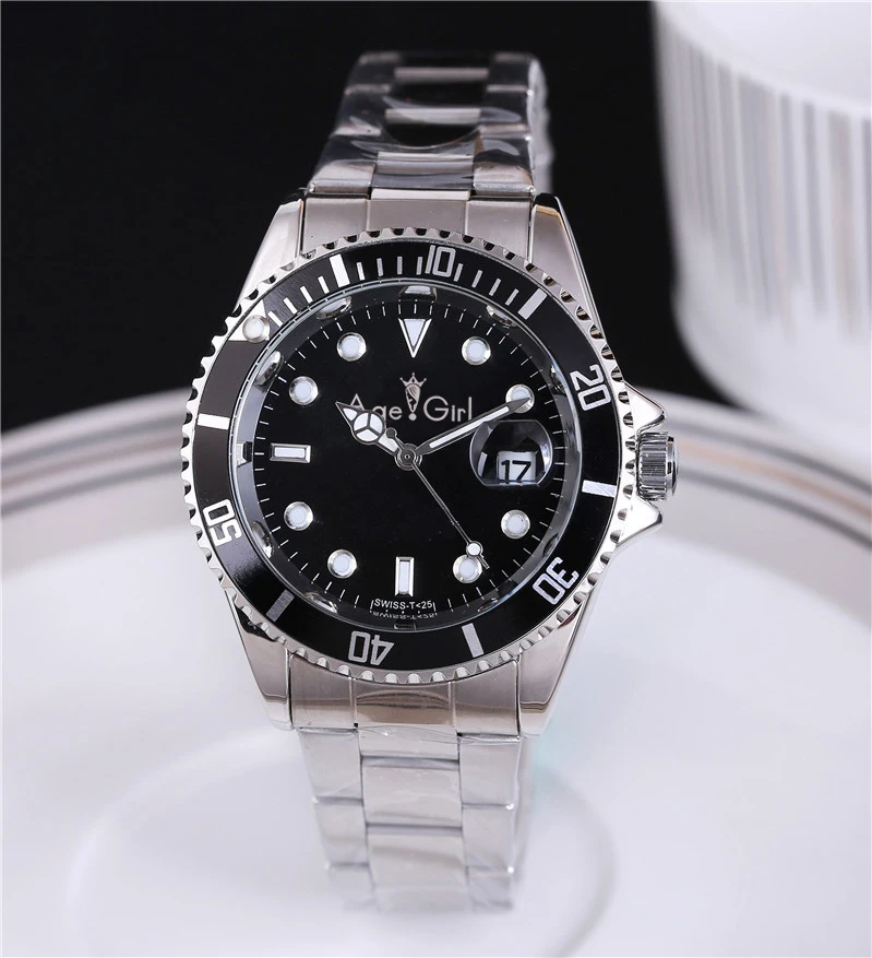 

New 40mm Automatic Date Famous Fashion Mens Women Steel Belt Japan Quartz Movement Clock Gents Watch Gold Black Silver