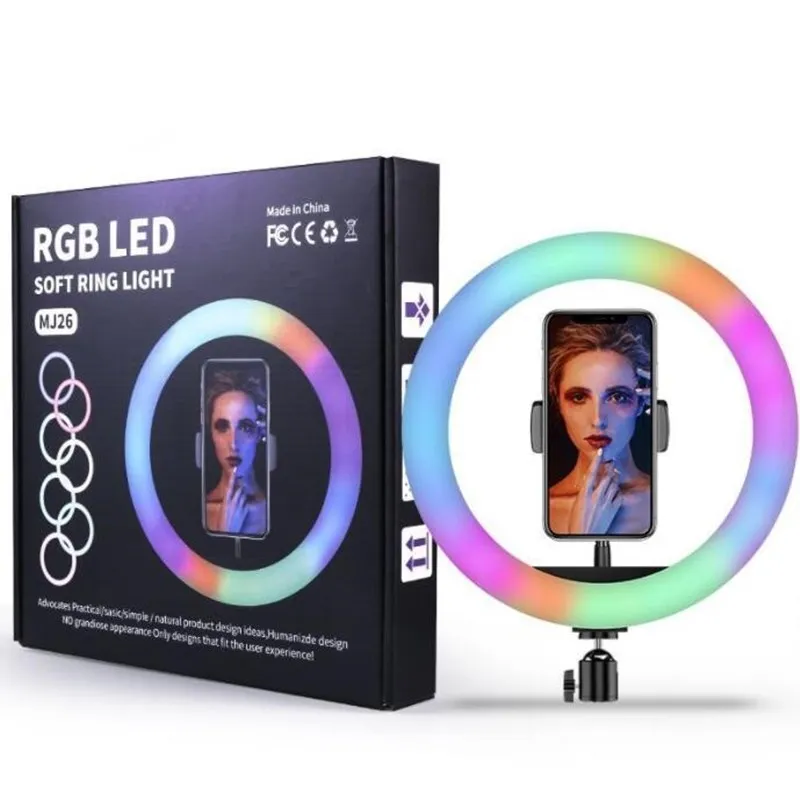 

RGB LED Ring Light Phone Holder Photography Fill Light 1.6M Tripod Dimmable RGB Selfie Set LED Ring Light Remote For Photo Video