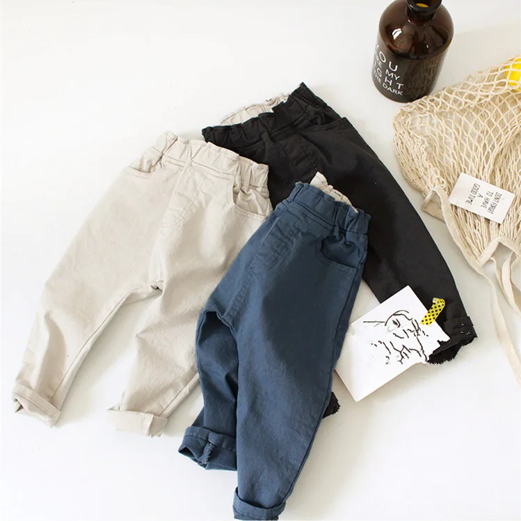 Детские брюки унисекс повседневные корейские осенние для мальчиков однотонные