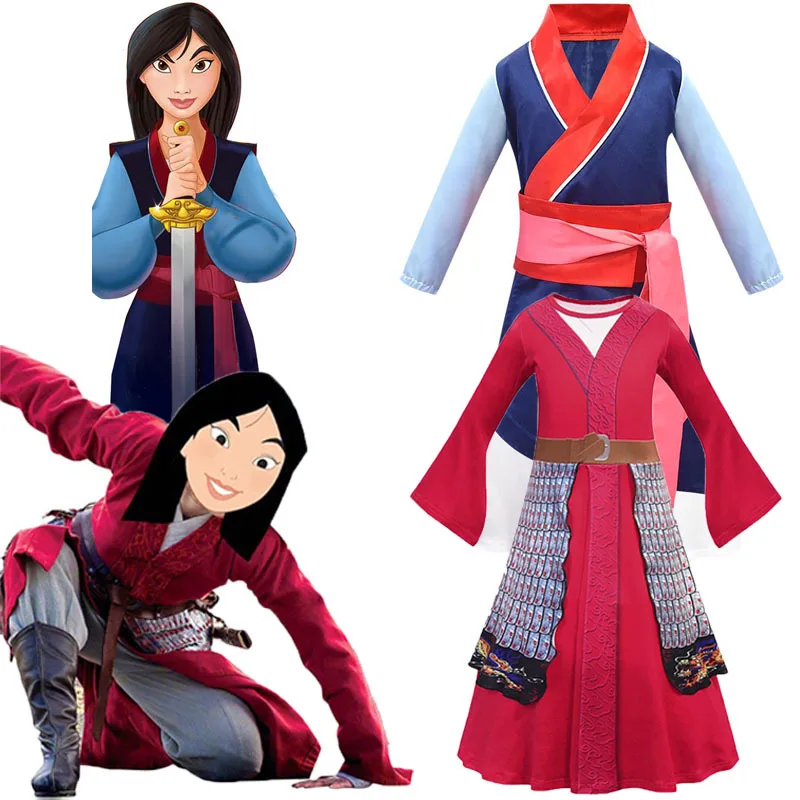 

2020 new Hua Mulan Cosplay Clothing Girl Anime Performance Clothing Princess Movie Dress Red Cosplay Costume Kimono Dress 3-10 Y