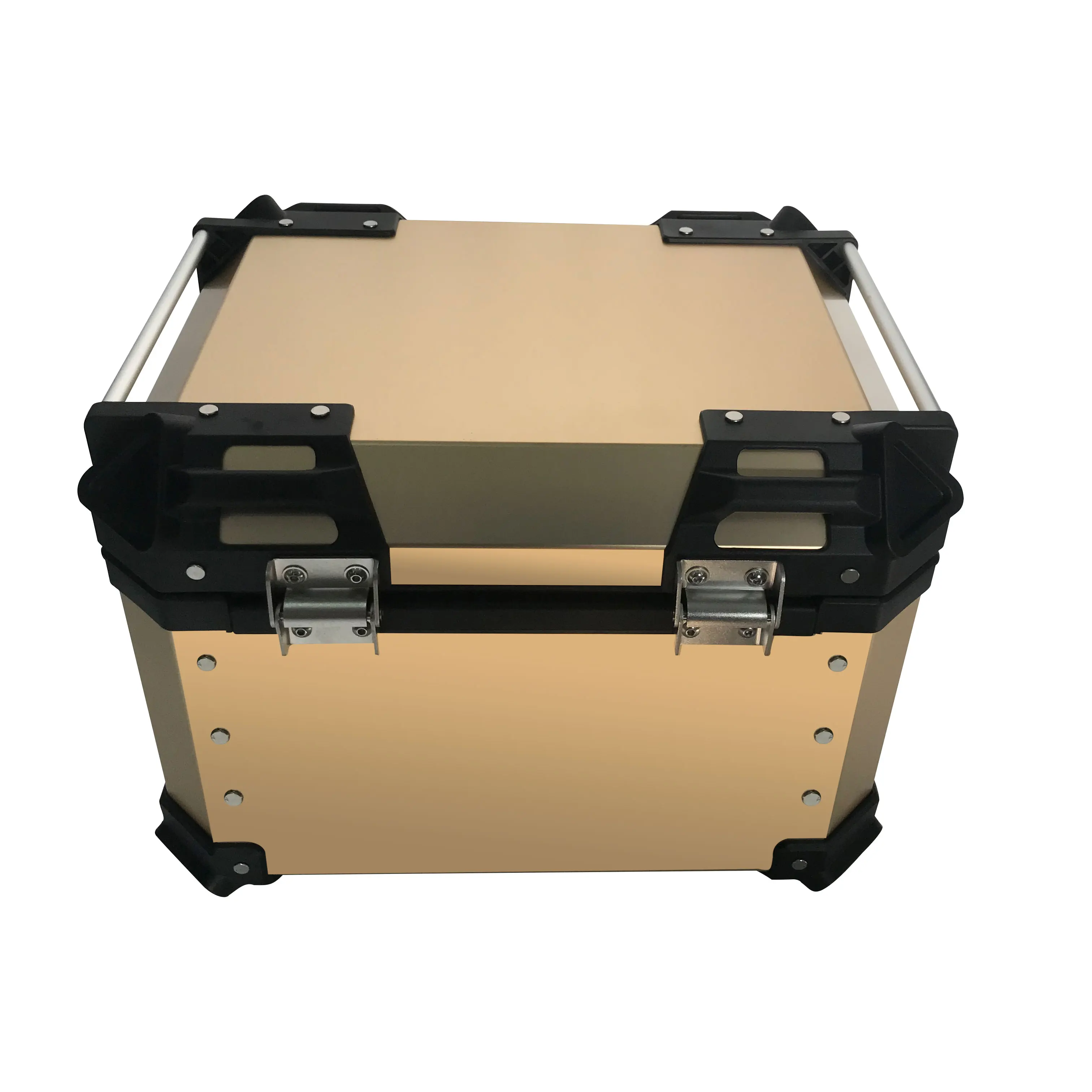 للبيع 45L الذهب دراجة نارية الألومنيوم صندوق علوي مقاوم للماء صندوق علوي مربع خلفي خلفي سكوتر خوذة