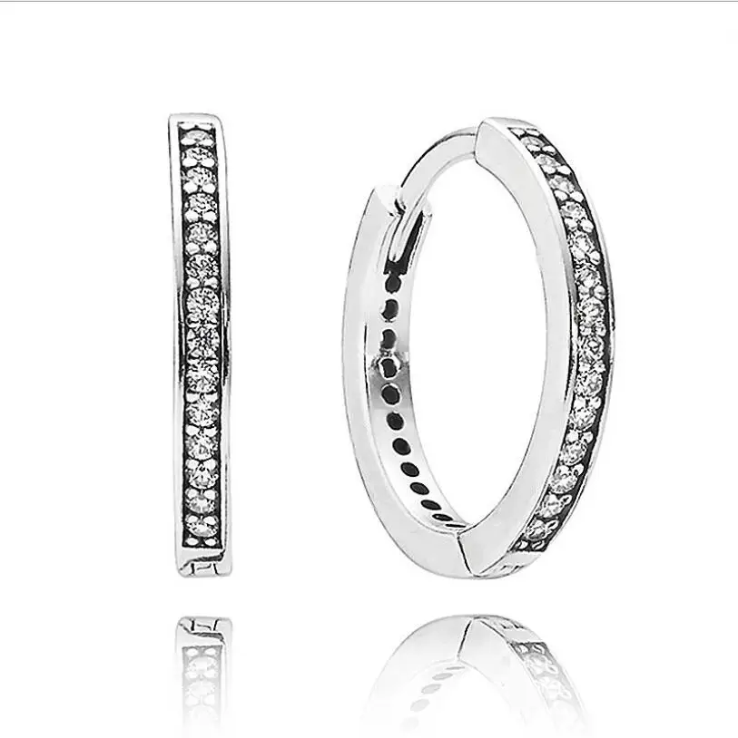 

100% 925 prata esterlina cz feminino hoop pan brincos joias para as mulheres simples redondo s925 prata joias presente