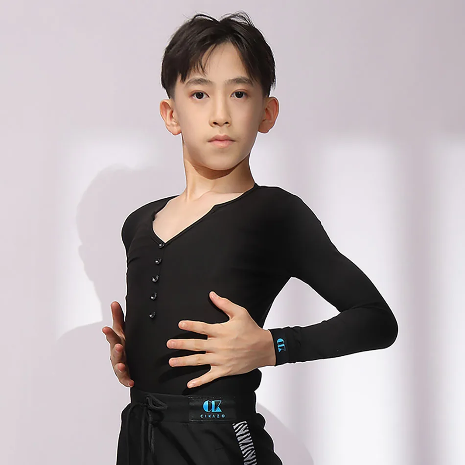 Детская рубашка для латиноамериканских танцев мальчиков синие черные белые топы