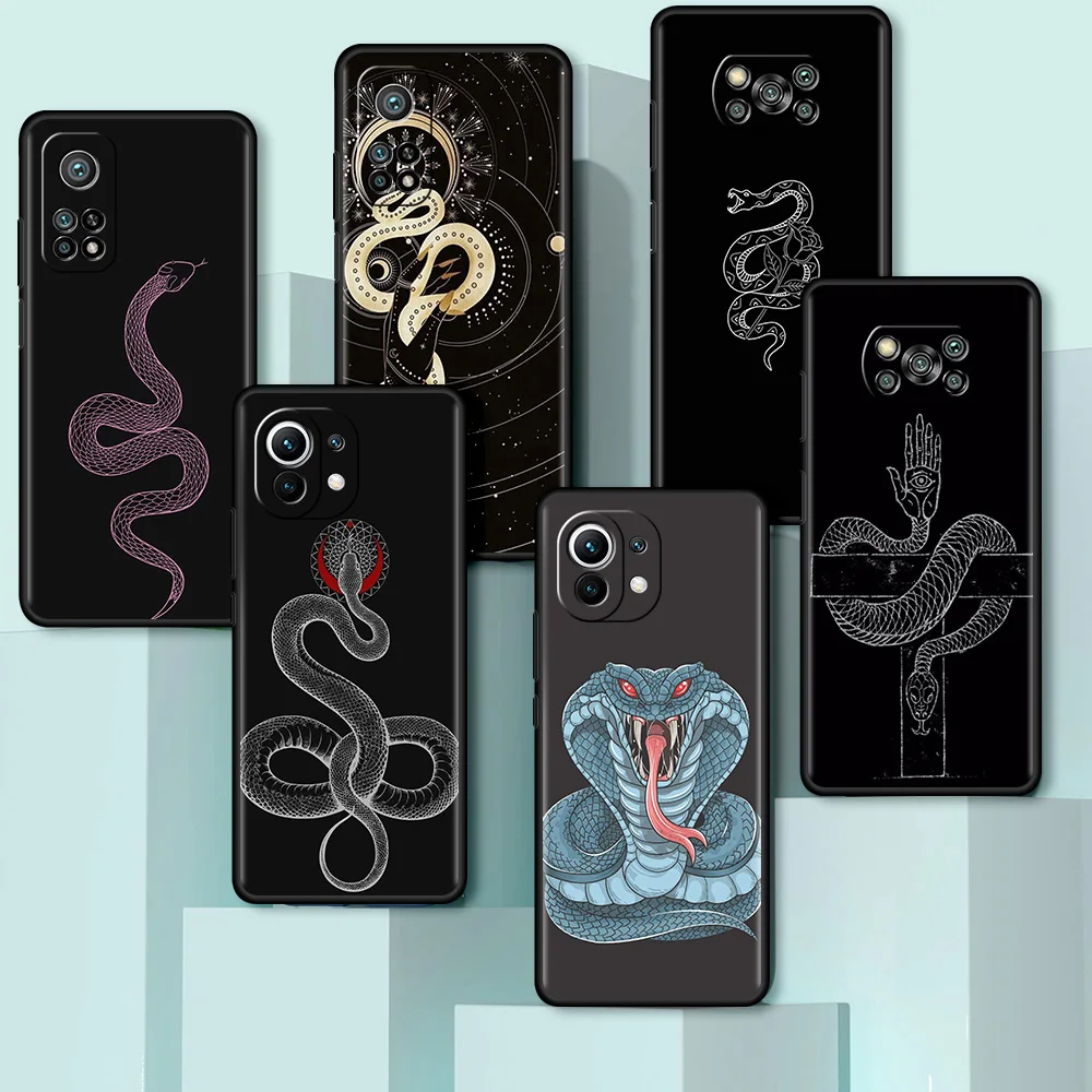 

Phone Case For Xiaomi Mi Poco X3 NFC 11T Pro 11 Lite Note 10T 10 9T M3 F3 A2 F1 Black Soft Silicone Cover Animal Black Snake Cas